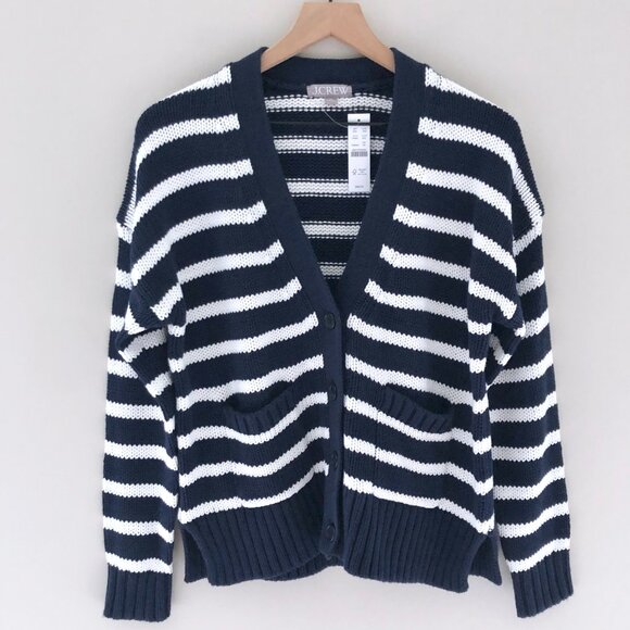 NWT J.Crew Heritage Cotton Relaxed Cardigan in stripe - Picture 2 of 5